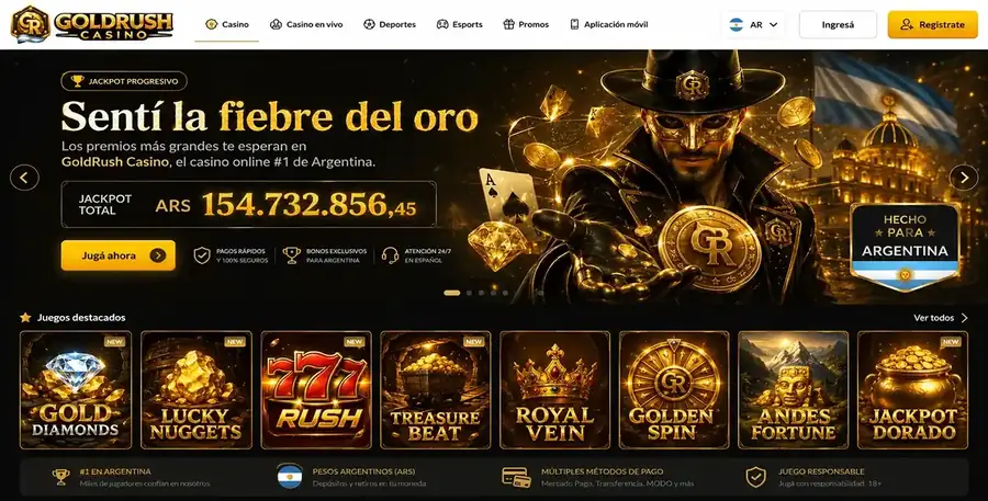Página de inicio en Gold Rush Casino.