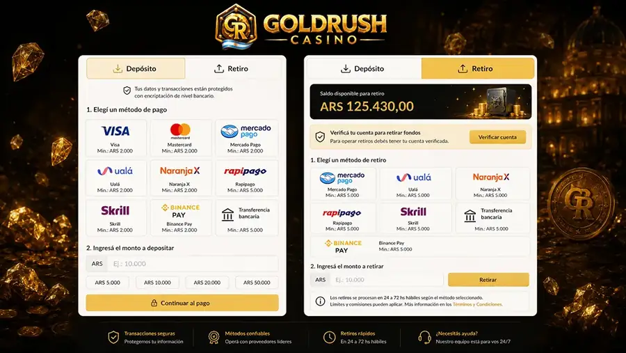 Depósitos y retiros en Gold Rush Casino