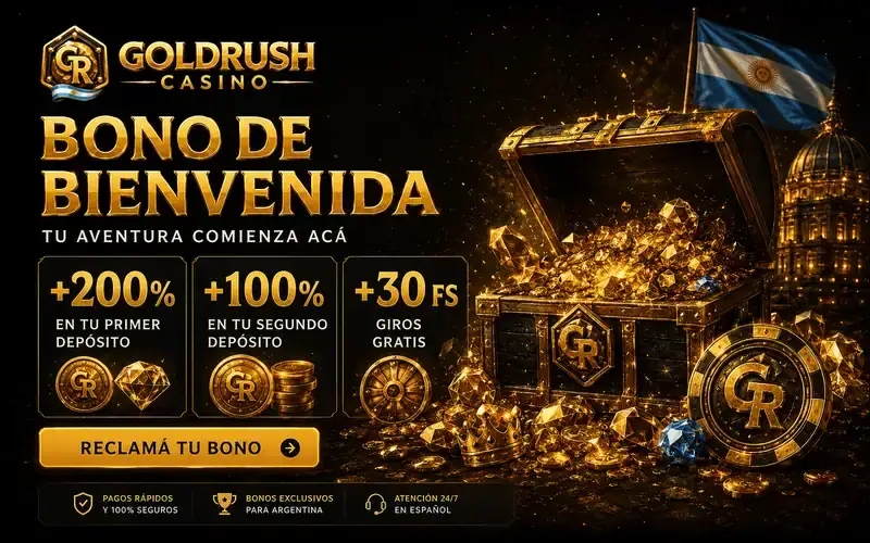 Bono de bienvenida de Gold Rush Casino para jugadores argentinos