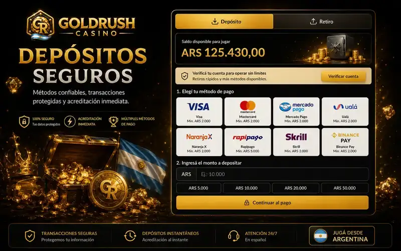 Depósitos seguros en Gold Rush Casino Argentina