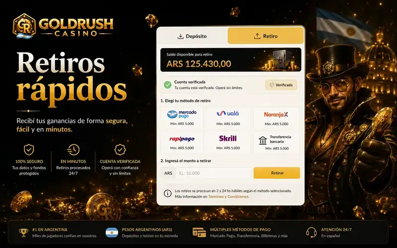 Retiros rápidos con métodos locales en Gold Rush Casino